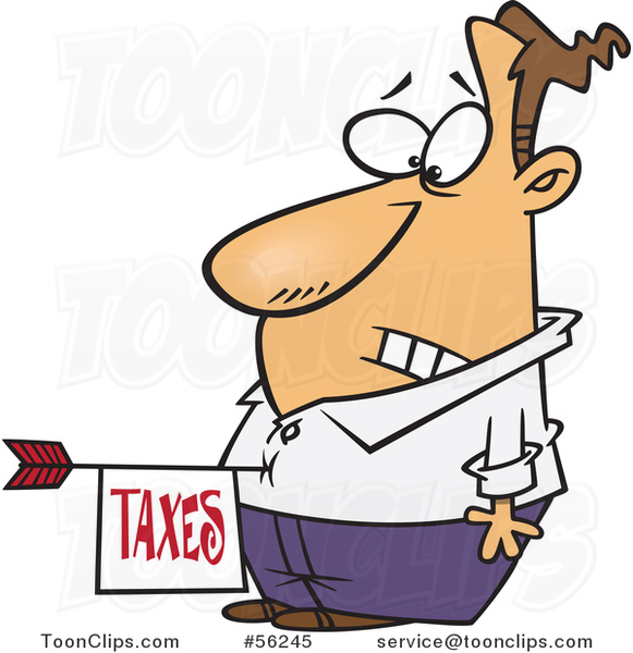 Cartoon Disturbed White Guy with a Taxes Arrow in His Belly