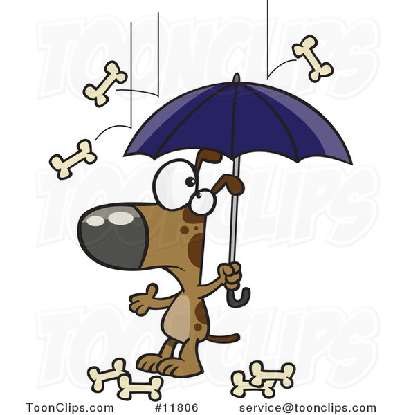 Cartoon Dog Character Under an Umbrella in Bone Rain