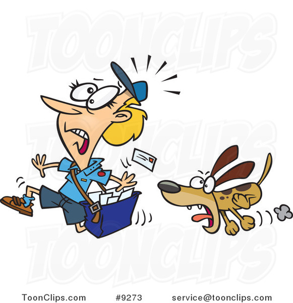 Cartoon Dog Chasing a Mail Lady