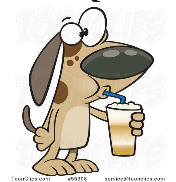 Cartoon Dog Drinking a Latte