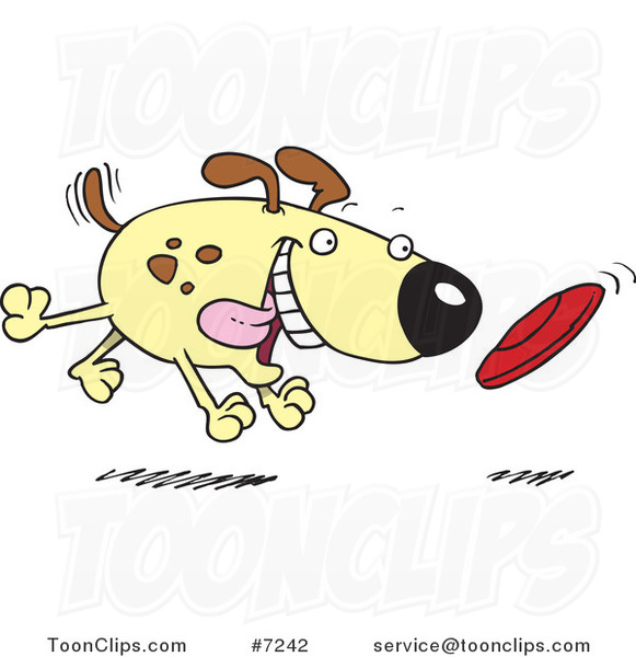 Cartoon Dog Fetching a Disc