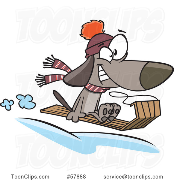 Cartoon Dog Grinning and Catching Air While Sledding