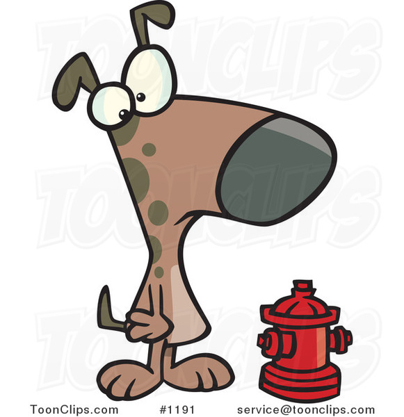Cartoon Dog Looking at an Undersized Fire Hydrant