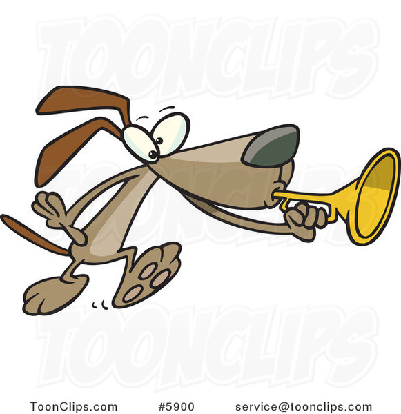 Cartoon Dog Playing a Horn