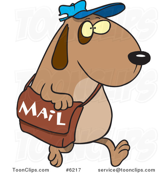 Cartoon Dog Postal Worker Carrying a Mail Bag