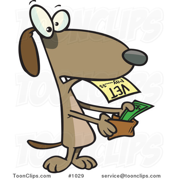 Cartoon Dog Pulling Cash out of His Wallet to Pay a Vet Bill