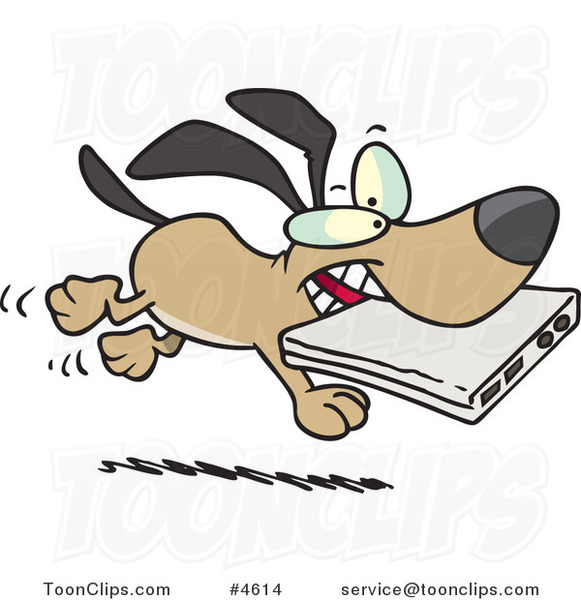 Cartoon Dog Stealing a Laptop