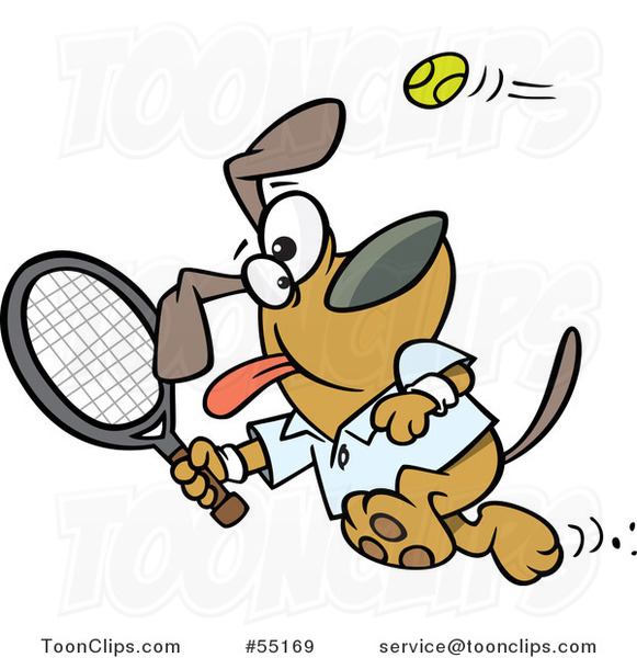 Cartoon Dog Swinging a Tennis Racket