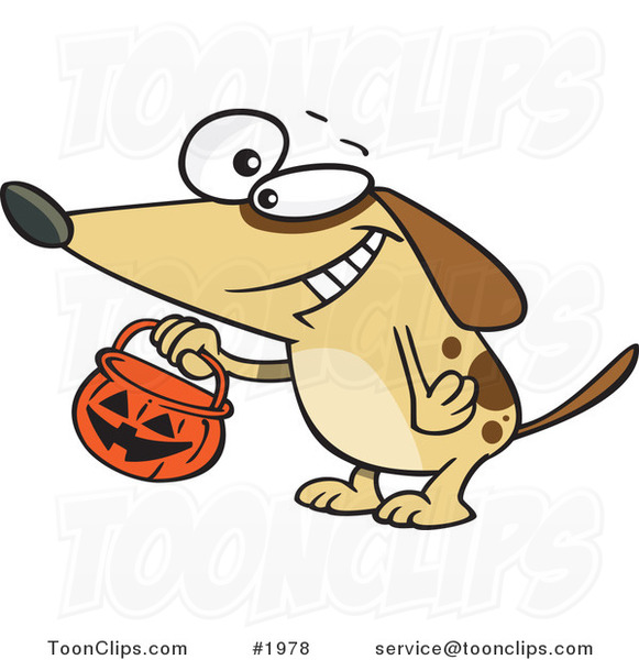Cartoon Dog Trick or Treating on Halloween