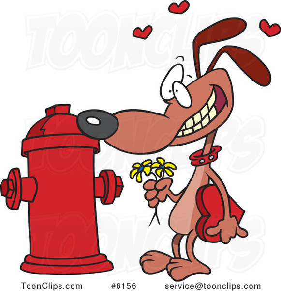 Cartoon Dog Trying to Court a Fire Hydrant