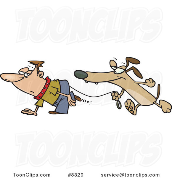 Cartoon Dog Walking a Guy on a Leash