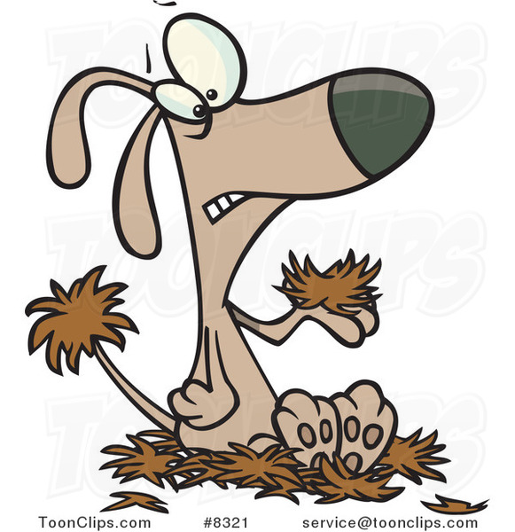 Cartoon Dog with Alopecia, Sitting on a Pile of Hair