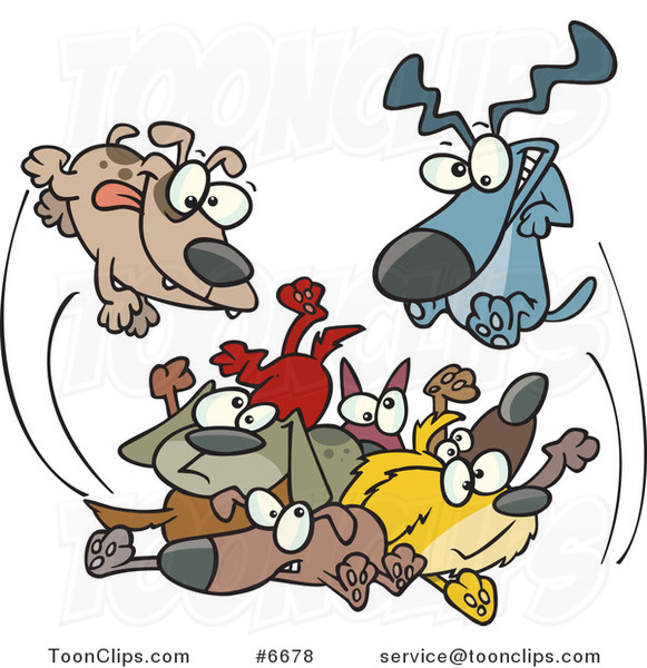 Cartoon Dogs Jumping in a Pile