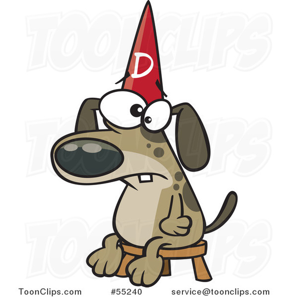 Cartoon Dumb Dog Wearing a Hat on a Stool #55240 by Ron Leishman