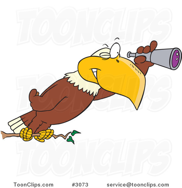 Cartoon Eagle Using a Telescope