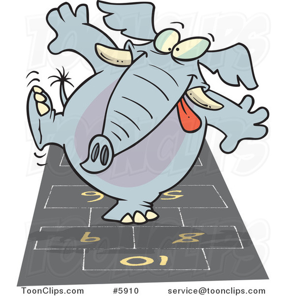 Cartoon Elephant Playing Hop Scotch