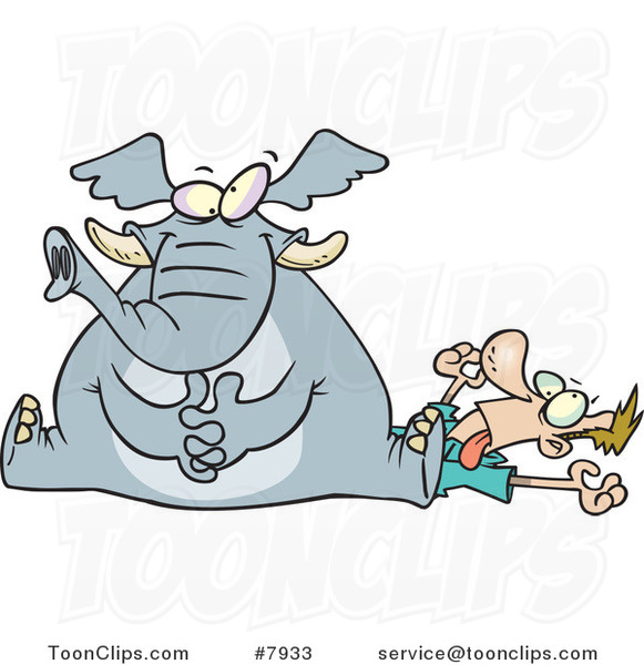 Cartoon Elephant Sitting on a Guy's Chest