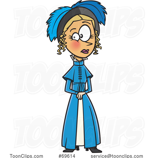 Cartoon Emma Woodhouse in a Blue Hat and Dress