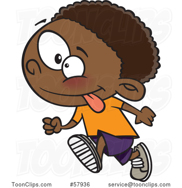 Cartoon Energetic Black Boy Running