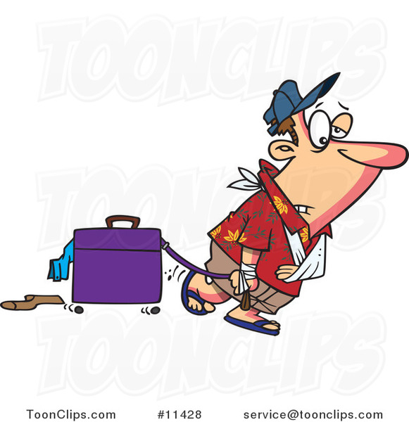 Cartoon Exhausted Guy After Vacation