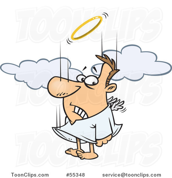 Cartoon Falling Angel Trying to Flap His Tiny Wings to Gain Altitude