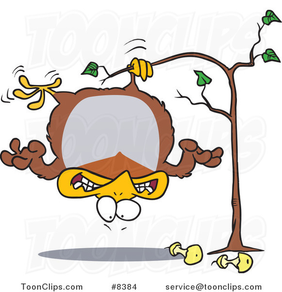 Cartoon Fat Partridge Hanging Upside down in a Pear Tree