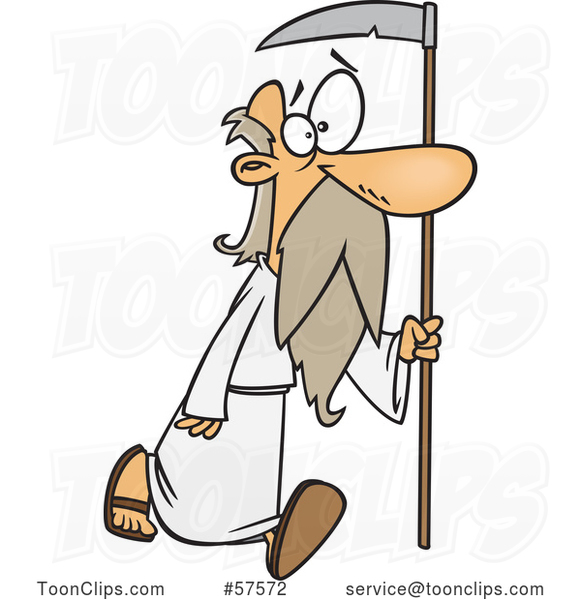 Cartoon Father Time Walking with a Scythe