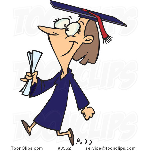 Cartoon Female College Graduate Walking