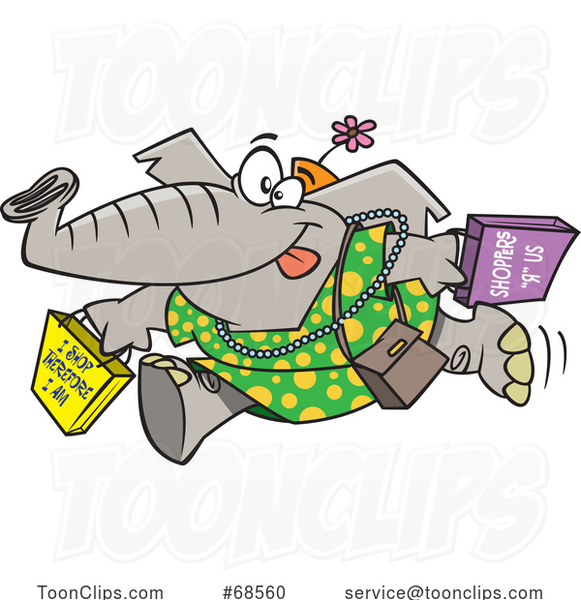 Cartoon Female Elephant Shopping