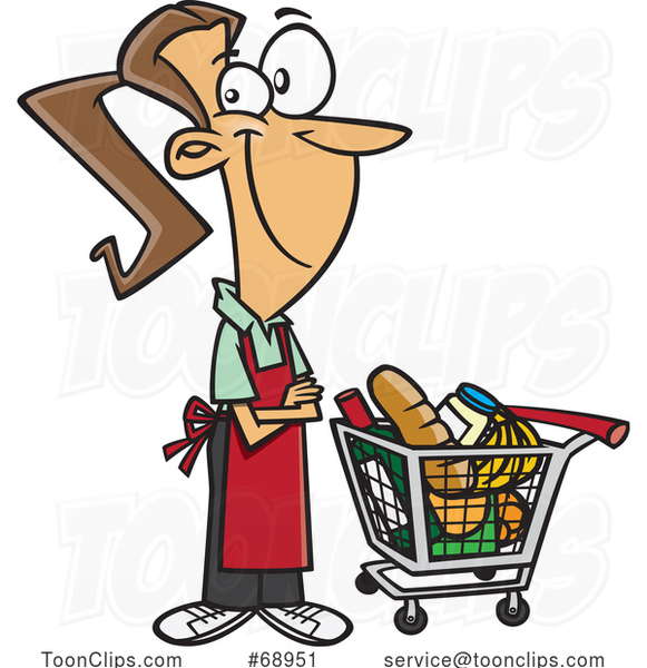 Cartoon Female Grocer with a Cart Full of Food