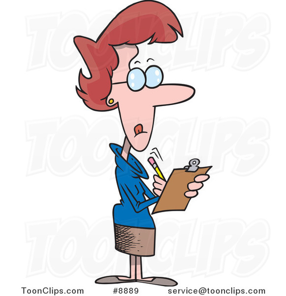 Cartoon Female Manager Using a Clip Board #8889 by Ron Leishman