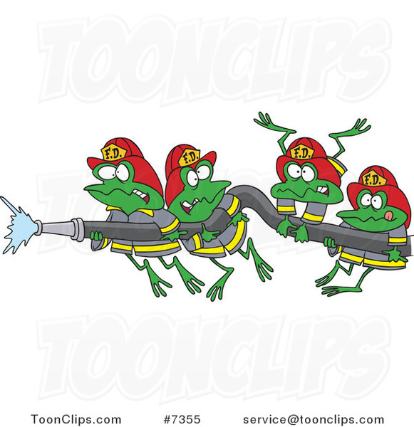 Cartoon Fire Frogs Holding a Hose