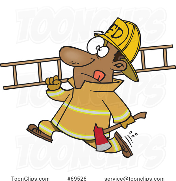 Cartoon Firefighter Carrying a Ladder