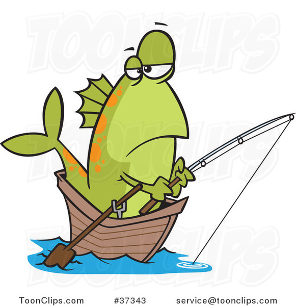 Cartoon Fish Fishing from a Boat
