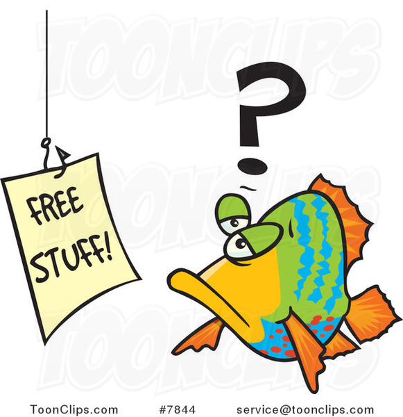 Cartoon Fish Staring at a Free Stuff Sign