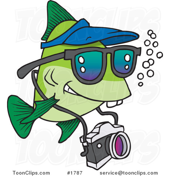 Cartoon Fish Tourist Swimming with a Camera