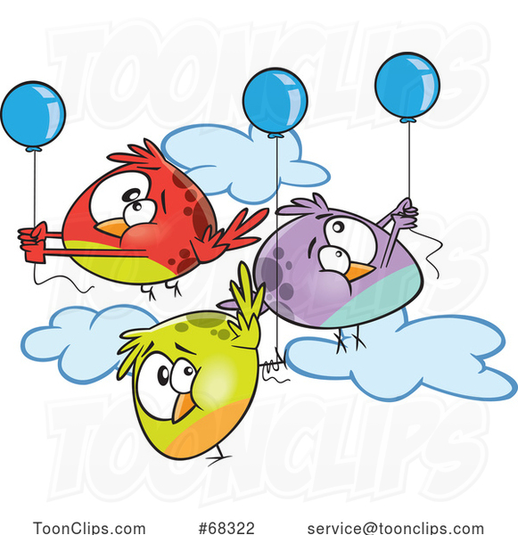 Cartoon Flock of Fat Birds with Balloons