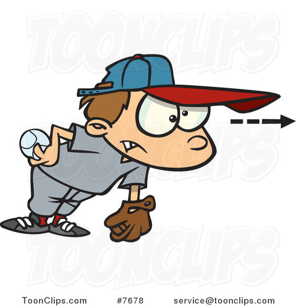 Cartoon Focused Boy Pitching a Baseball
