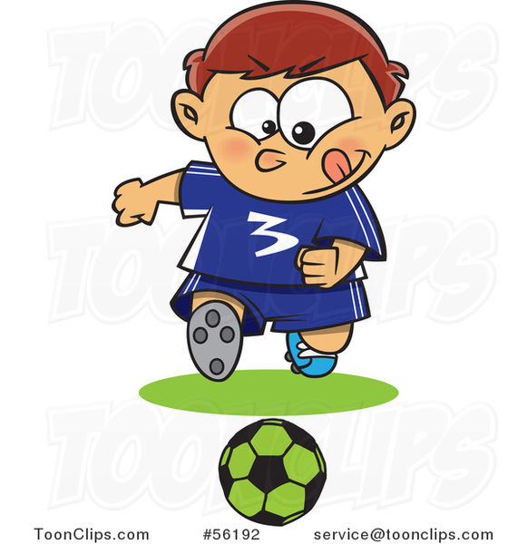 Cartoon Focused Sporty White Boy Playing Soccer