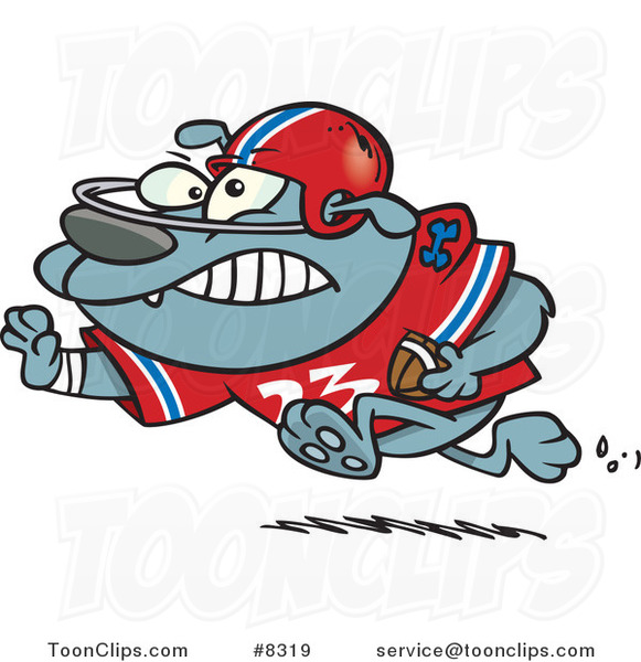Cartoon Football Bulldog Running with a Straight Arm