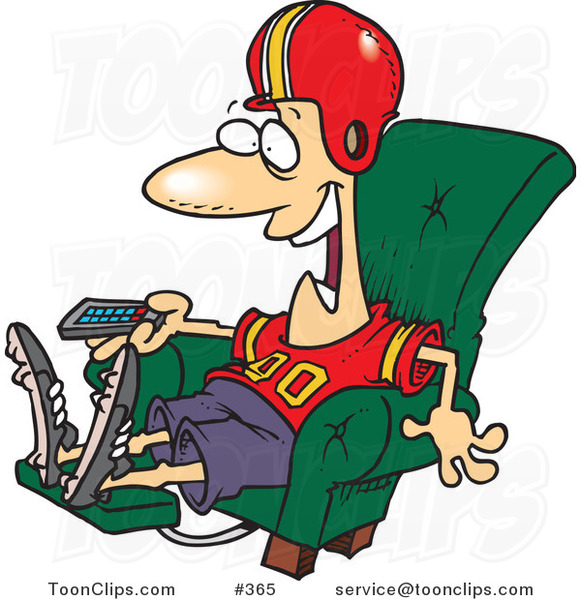 Cartoon Football Fan Watching TV in an Arm Chair