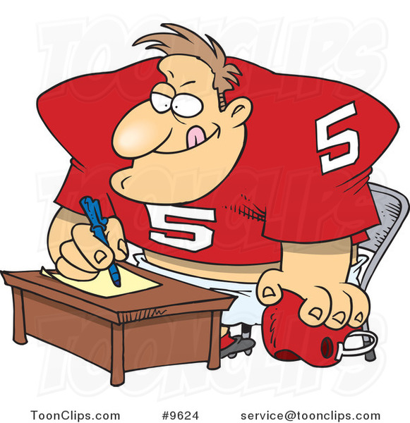 Cartoon Football Player Signing a Contract