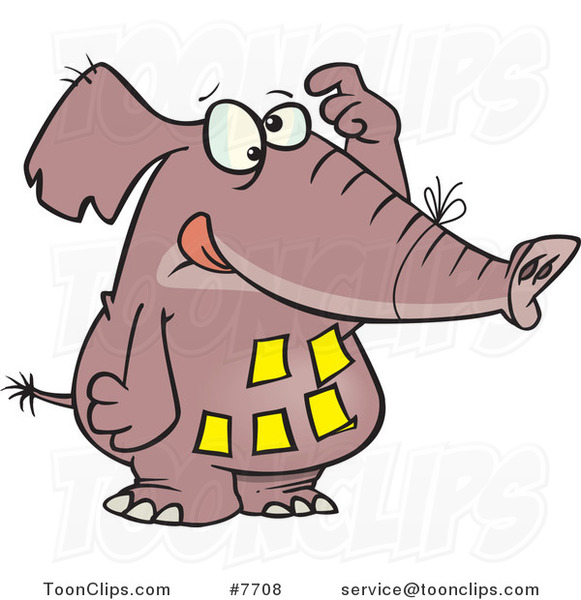 Cartoon Forgetful Elephant with Notes on His Belly