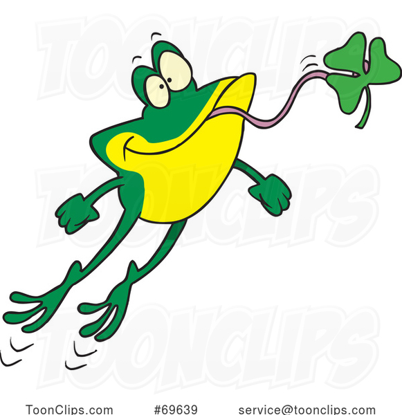 Cartoon Frog Leaping and Eating a Clover