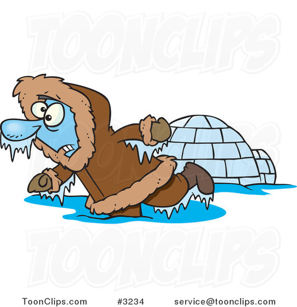 Cartoon Frozen Eskimo near an Igloo #3234 by Ron Leishman