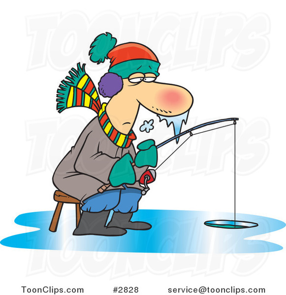 Cartoon Frozen Guy Ice Fishing #2828 by Ron Leishman