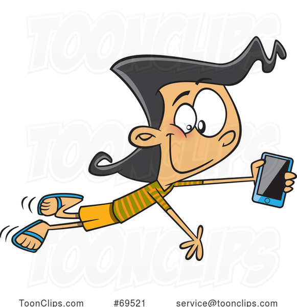 Cartoon Girl Enjoying Fast Cellular