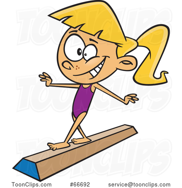 Cartoon Girl Gymnasit on a Floor Beam