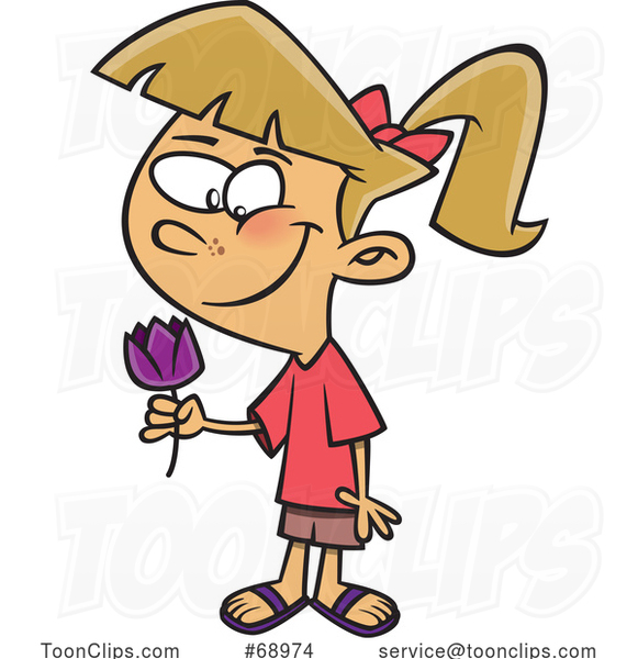 Cartoon Girl Holding a Tulip
