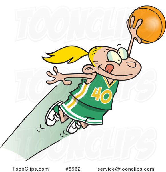 Cartoon Girl Leaping with a Basketball